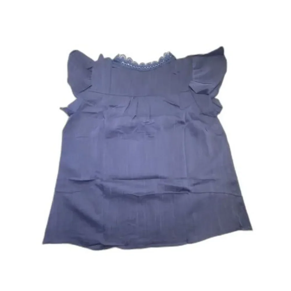 Minimalist Navy Blue Ruffled Blouse Top L